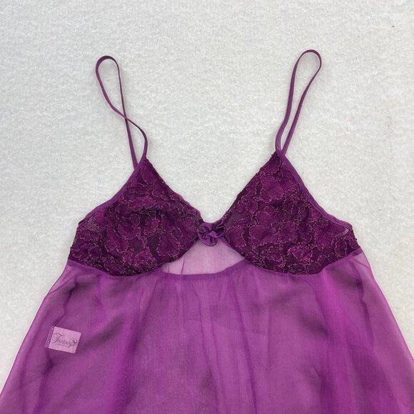 Fantasy Lingerie Y2K Purple Sheer Lace Babydoll Chemise Slip Dress Size Large - Picture 6 of 7